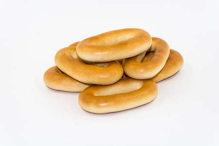 Tasty bunch of bagels on a white background  
