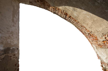 Old, thick, stone arch on a pure white background.