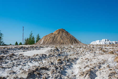 Big mountain of sand and salt. Around the earth from salt white.の写真素材