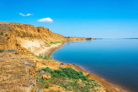 Steep steep Bank of the Volga river in summer Sunny day.の写真素材