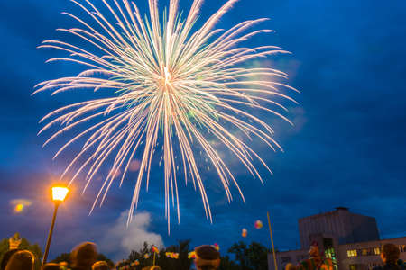 Colorful fireworks on the feast Day of the city in Kokhma, Ivanovo region, on 12 June 2014.