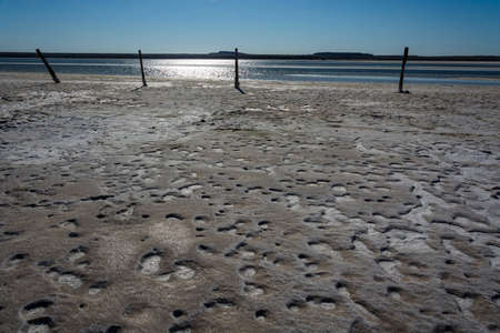 Exotic salt lake Baskunchak in Astrakhan oblast, Russia.
