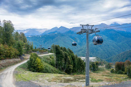 Ropeway in the ski resort Rosa Khutor on 7 October 2015.の写真素材