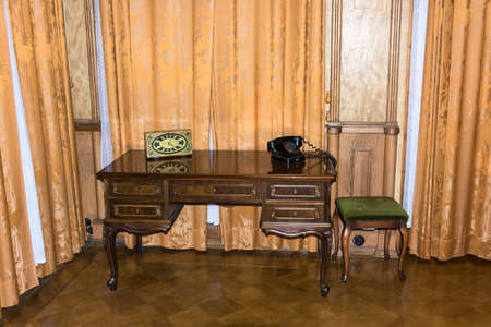 Beautiful table with a telephone on a former country of the Soviet leaders ( Stalin, Khrushchev,...