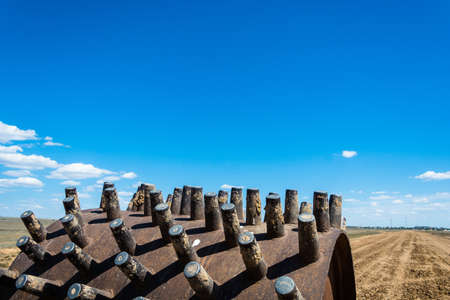 Huge road roller with big spikes for road construction.の写真素材