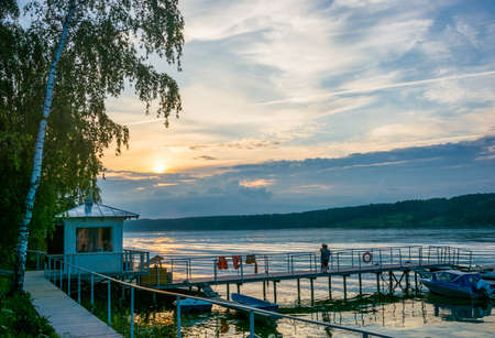 The city of ples, Ivanovo region, Russia - June 26, 2015: beautiful sunset on the Volga river, June 26, 2015, ples, Ivanovo region, Russia.のeditorial素材