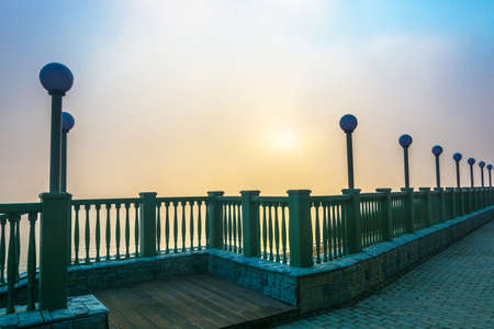 Misty morning on the river Volga, the city of Ples, Ivanovo region, Russia.の写真素材