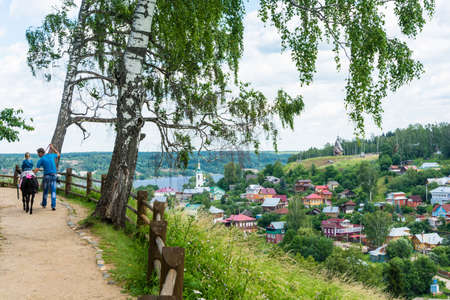 The town of Plyos, Ivanovo region, Russia - July 4, 2015: pony rides at the observation deck, July 4, 2015, Ples, Ivanovo region, Russia.のeditorial素材