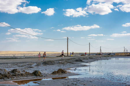 Nizhniy Baskunchak, Astrakhan region, Russia - July 12, 2015: the salt lake Baskunchak, July 12, 2015, Nizhniy Baskunchak, Astrakhan region, Russia.のeditorial素材