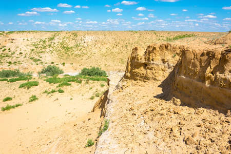 Desert landscape on a summer day near the lake Baskunchak, Astrakhan region, Russia.の写真素材