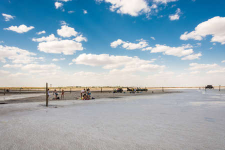 Nizhniy Baskunchak, Astrakhan region, Russia - July 12, 2015: the salt lake Baskunchak, July 12, 2015, Nizhniy Baskunchak, Astrakhan region, Russia.のeditorial素材