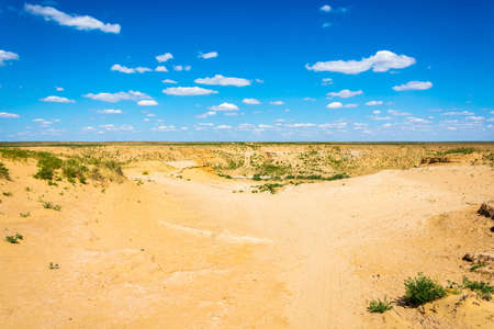 Desert landscape on a summer day near the lake Baskunchak, Astrakhan region, Russia.の写真素材