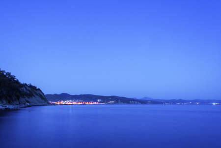 Bright evening lights of the village Lermontovo, Krasnodar Krai, Russia.の写真素材