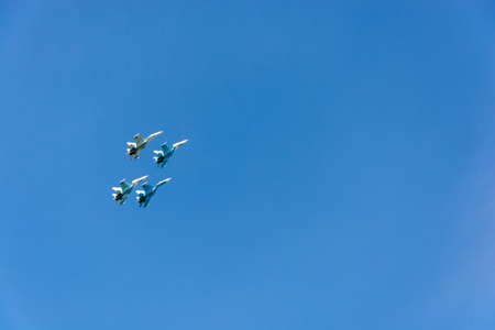 Flying aircraft against a beautiful sky on a Sunny day.の写真素材