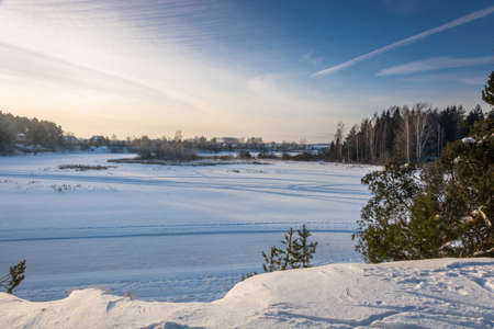 Beautiful winter landscape on a clear Sunny frosty day.の写真素材