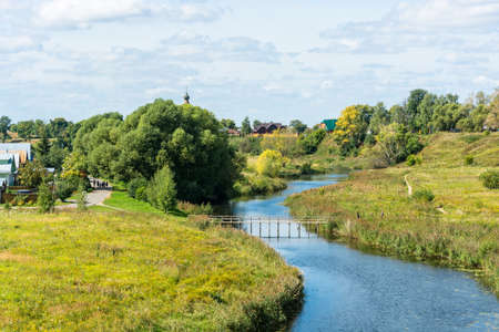 The river Kamenka in Suzdal on a clear Sunny summer day, Vladimir region, Russia.の写真素材
