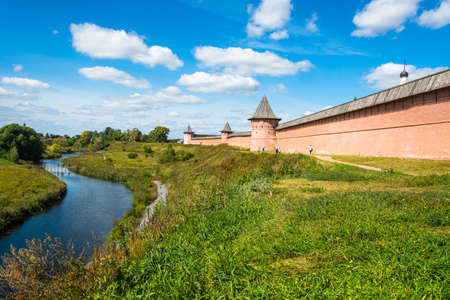 Suzdal, Vladimir region, Russia - August 28, 2015: the Ancient walls of the Suzdal Kremlin on a Sunny summer day. August 28, 2015, Suzdal, Vladimir region, Russia.のeditorial素材