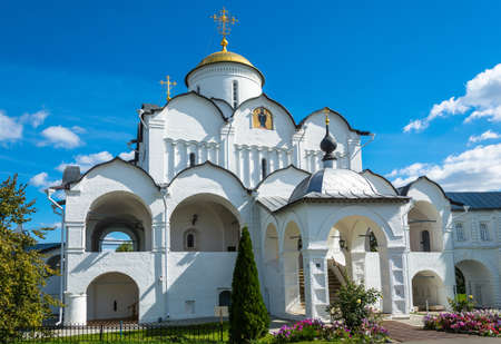 The Cathedral of the intercession in the Pokrovsky women's monastery on a clear Sunny summer day,...