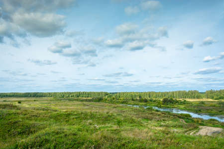 Beautiful river landscape in summer Sunny day, Vladimir region, Russia.の写真素材
