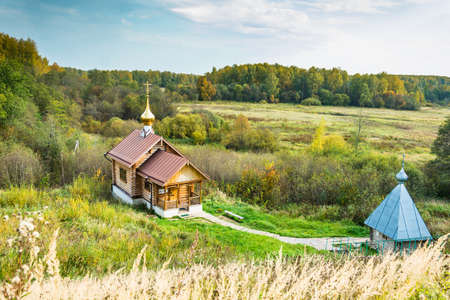 Holy spring of St. Leontius the Confessor in autumn day. Mikhailovskoye village, Furmanovskoy district, Ivanovo region, Russia.の写真素材