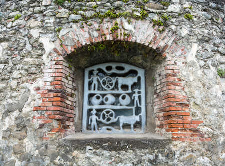 Original metal bars on the small windows in local lore reserve Pitsunda, Abkhazia.の写真素材
