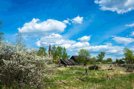 The landscape of old village in Central part of Russia on a clear Sunny day.の写真素材