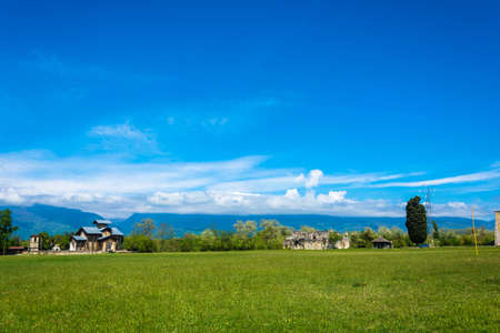 Lyhnenskom landscape with a temple and the ruins of the princely Palace of the tenth century, Abkhazia. の写真素材