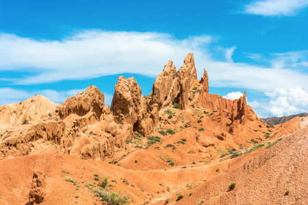 Beautiful mountain landscape in the canyon Fairy tale in summer sunny day, Kyrgyzstan.の写真素材