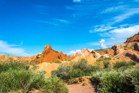 Beautiful mountain landscape in the canyon Fairy Tale in summer sunny day, Kyrgyzstan.の写真素材