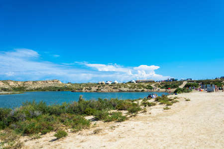 Small salt lake on the southern shore of Lake Issyk-Kul, Kyrgyzstan.のeditorial素材