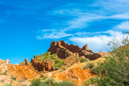 Beautiful mountain landscape in the canyon Fairy Tale in summer sunny day, Kyrgyzstan.の写真素材