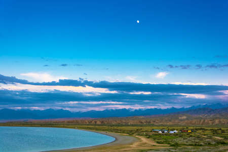 Beautiful southern shore of Lake Issyk-Kul in the summer day, Kyrgyzstan.の写真素材