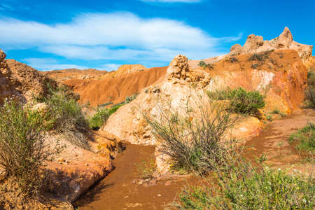 Beautiful mountain landscape in the canyon Fairy Tale in summer sunny day, Kyrgyzstan.の写真素材