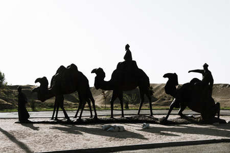 The sculptural composition of the Great silk road in Samarkand, Uzbekistan.の写真素材