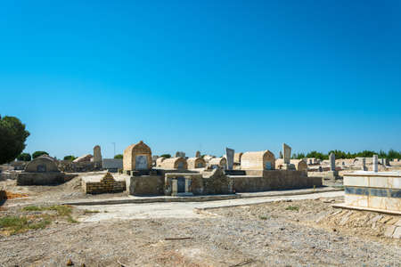 General view of an ancient burial site in the cloudless Sunny day in Bukhara, Uzbekistan.の写真素材