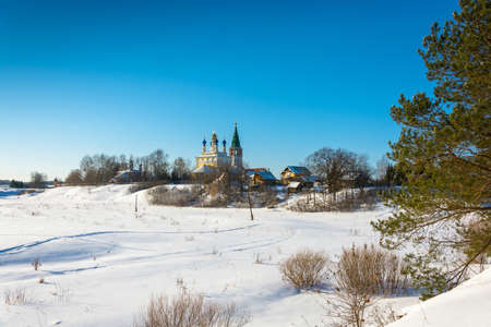 The panorama of the temple complex in the village of Goritsy Shuisky district of the Ivanovo region, Russia.の写真素材