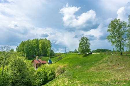 The panorama of the sacred source of the miracle worker Leontius near the village of Mikhailovskoye, Ivanovo oblast, Russia.の写真素材