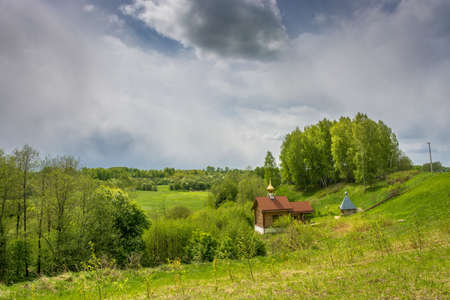 The panorama of the sacred source of the miracle worker Leontius near the village of Mikhailovskoye, Ivanovo oblast, Russia.の写真素材