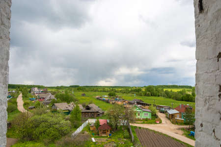 Beautiful panorama of the village of Mikhailovskoye from the bell tower of the Church of the Holy Archangel Michael and the bodiless hosts.の写真素材