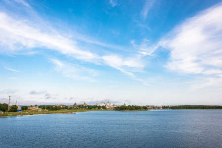View of the Spaso-Preobrazhensky Solovetsky monastery from the White sea, Arkhangelsk oblast, Russia.の写真素材