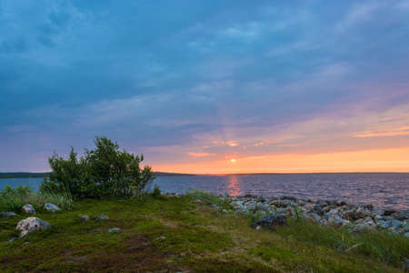Beautiful sunset on the Solovetsky Islands, Arkhangelsk oblast, Russia.の写真素材