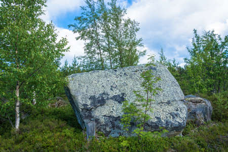 Large stones boulders in the nature reserve of mount Vottovaara, Karelia, Russia.の写真素材