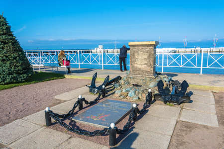 Peterhof, Russia - September 28, 2017: a monument to the sailors of the Kronstadt on the Shores of the Gulf of Finland on September 28, 2017 in Peterhof, Russia.のeditorial素材