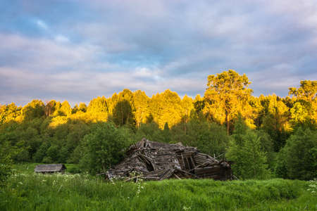 An abandoned and decaying village of Pavlovo in the Kostroma region, Russia.の写真素材