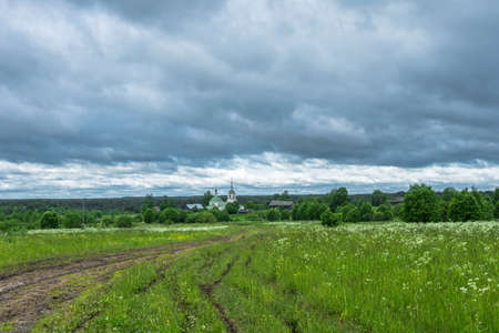 Beautiful summer rural landscape on a cloudy day, Russia.の写真素材