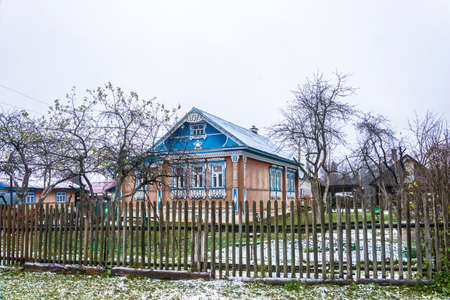 Ivanovo oblast, Russia  November 11, 2017: the Beautiful rustic house, decorated with wooden carvings, 11 Nov 2017, Ivanovo oblast, Russia. のeditorial素材