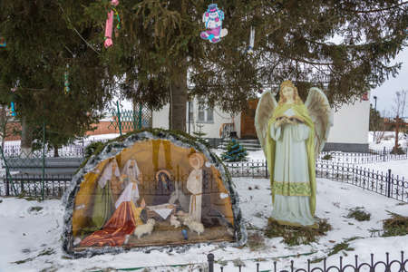 Village of Dunilovo, Ivanovo region, Russia - 01/20/2018: Exposition of the birth of Jesus Christ in the Dunilovsky convent. 01/20/2018 in the village of Dunilovo, Ivanovo region, Russia.のeditorial素材