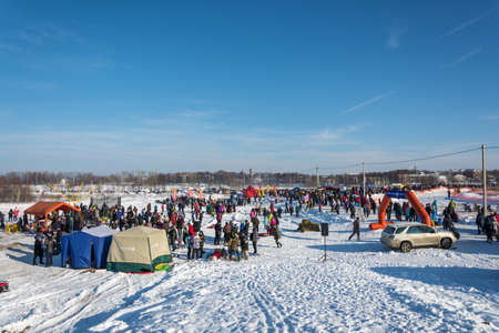 Uglich city, Yaroslavl region, Russia - 10/02/2018: General view of the venue of the Winter Fun in Uglich, 10.02.2018 in Uglich, Yaroslavl region, Russia.のeditorial素材