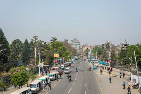 Kathmandu, Nepal - March 25, 2018: A wide avenue on a sunny day March 25, 2018 in Kathmandu, Nepal.のeditorial素材