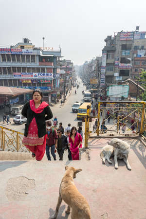 Kathmandu, Nepal - March 25, 2018: Ladder to the bridge on March 25, 2018 in Kathmandu, Nepal.のeditorial素材
